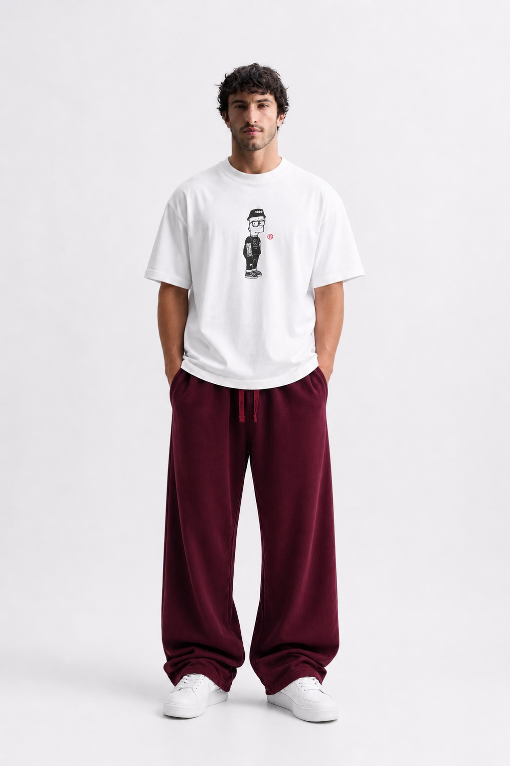 Burgundy Wide Leg Sweatpants