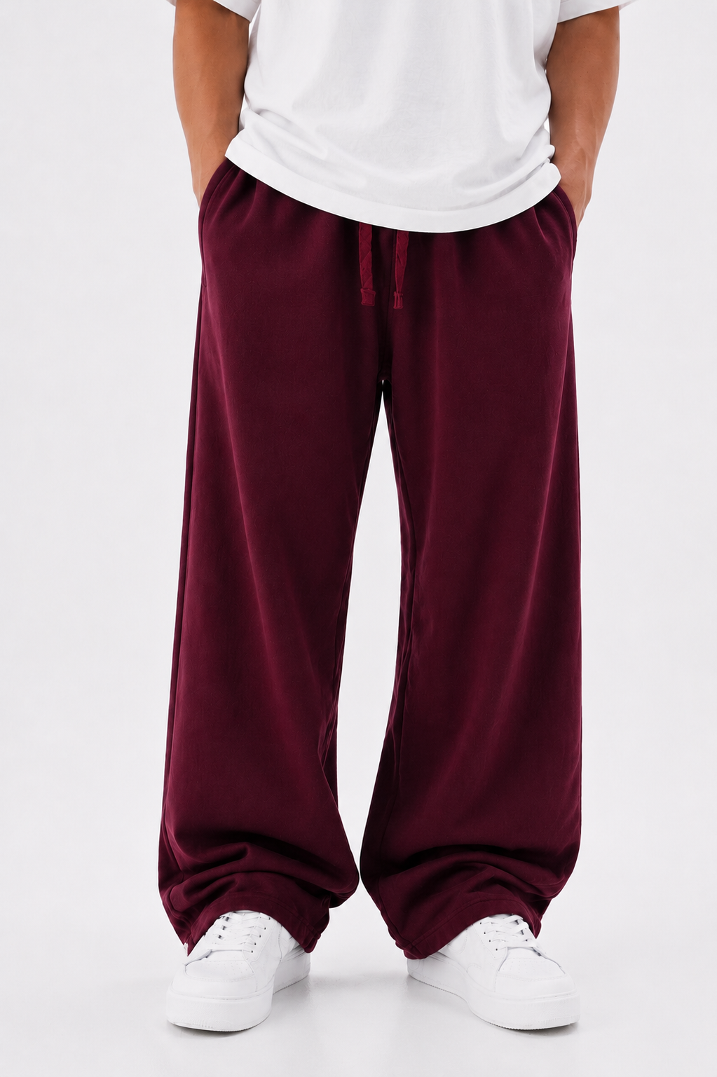 Burgundy Wide Leg Sweatpants